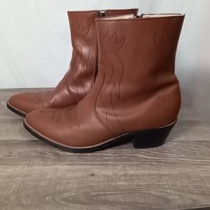 Ponderosa Mens Brown Leather Cowboy Western Ankle Zipper Boots Size 10.5W